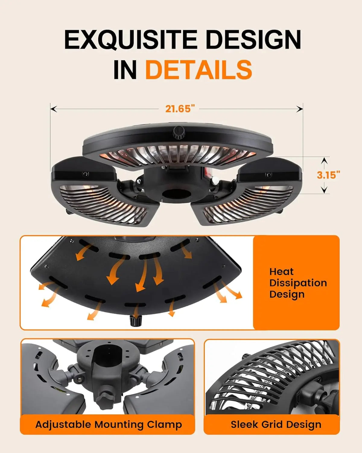 Outdoor Electric Patio Heater with 3 Heat Levels