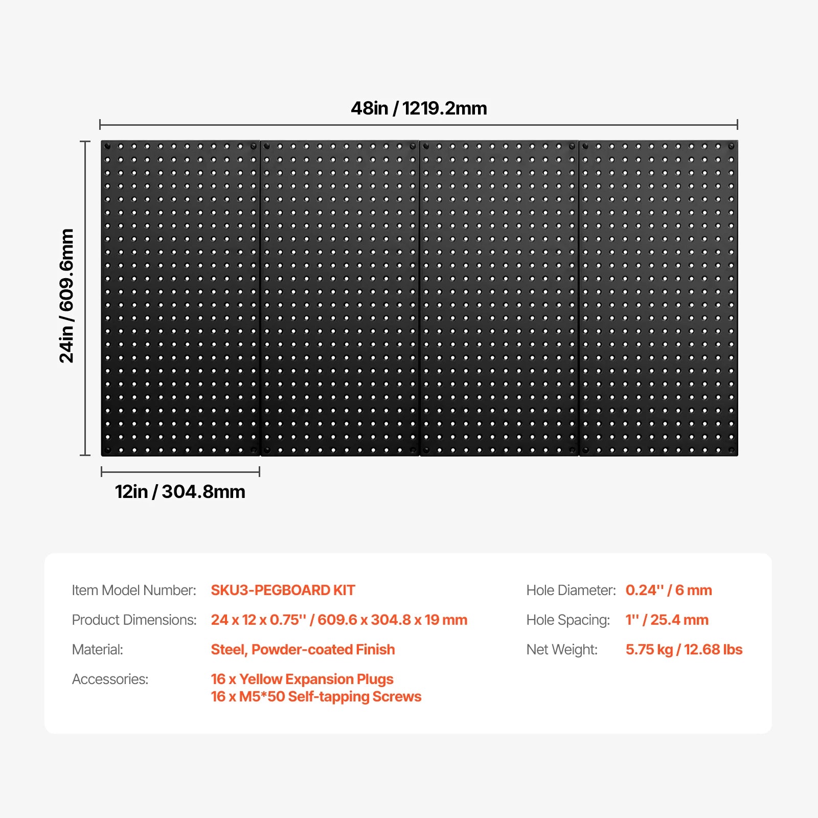 24" x12" 4pcs Metal Pegboard Panels