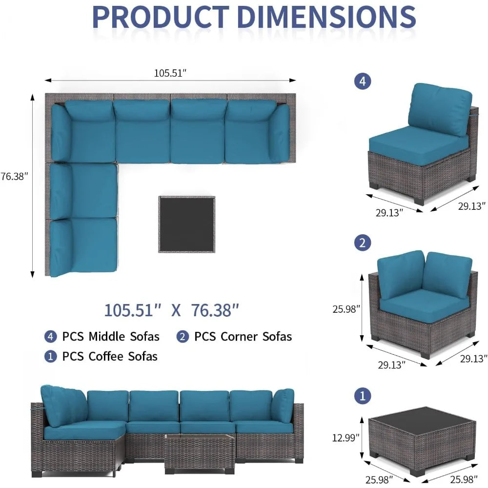 Patio Furniture Set, 7-Piece Outdoor Couches for Patio