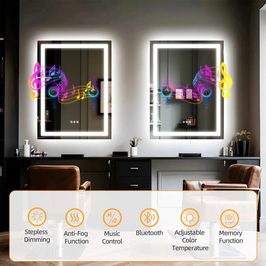 LED Bathroom mirror, Bluetooth, 3 Colors Dimmable,