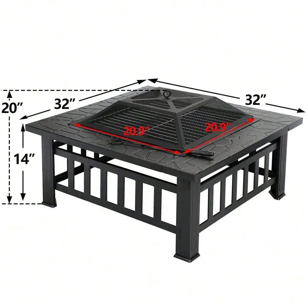 32" Metal Firepit Backyard Patio Garden