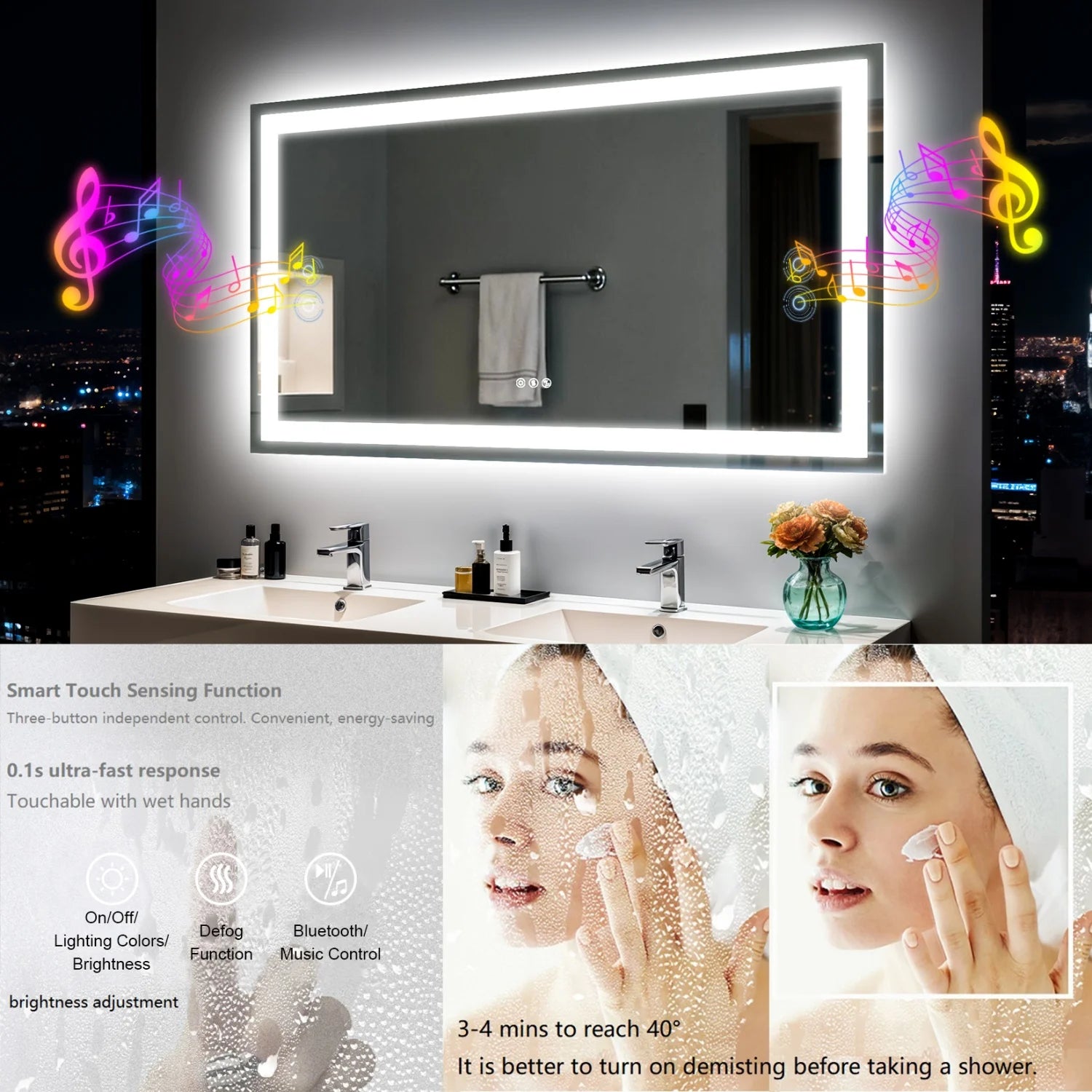 50/60/100/120CM LED Bathroom Mirror with Bluetooth Speaker