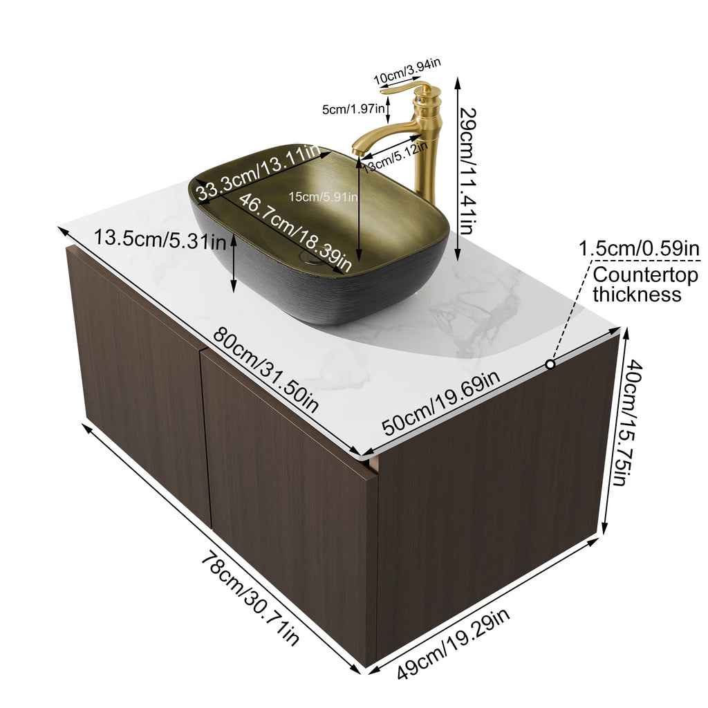 Floating Bathroom Vanity Sink Combo Wall Cabinet
