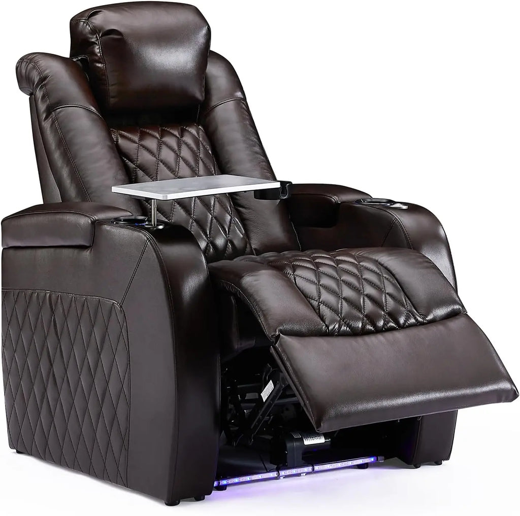 Top Grain Leather Recliner Chair,with Tray Table