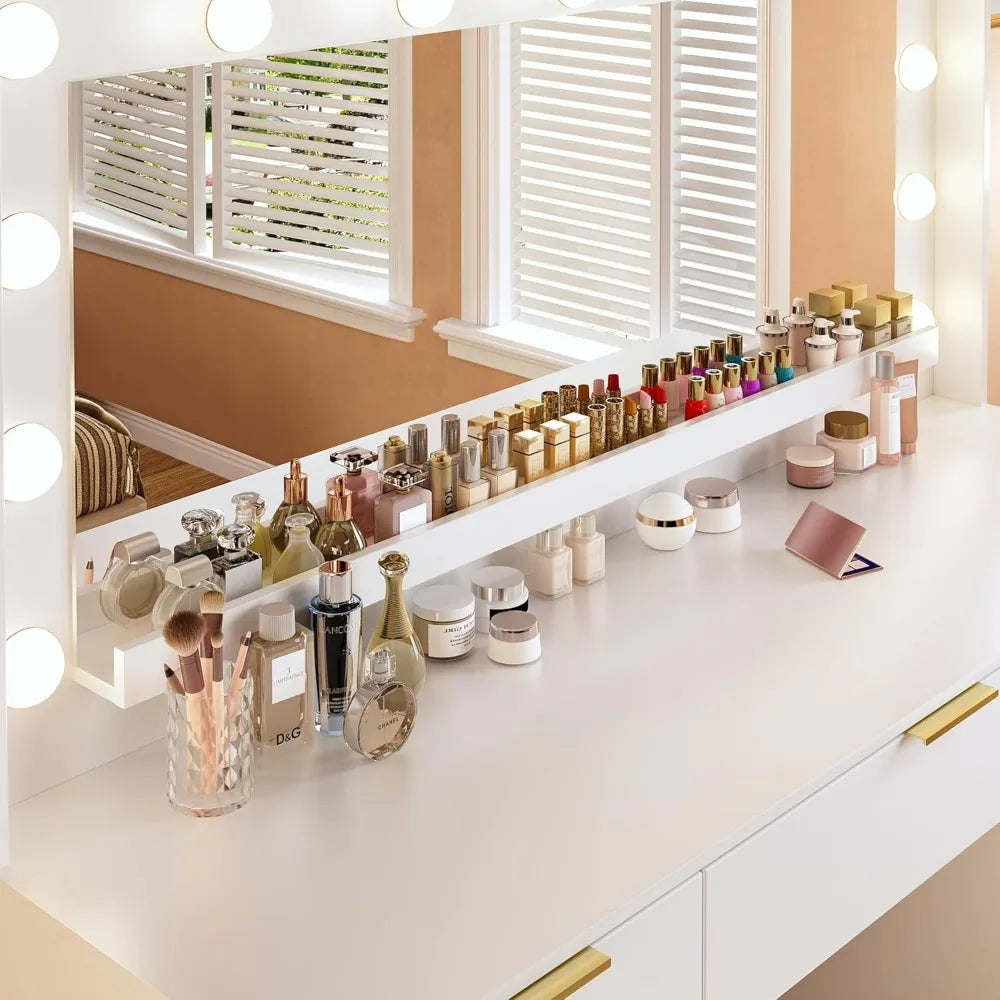 45.3in Makeup Vanity with Large Mirror, Lights, Power Outlet,