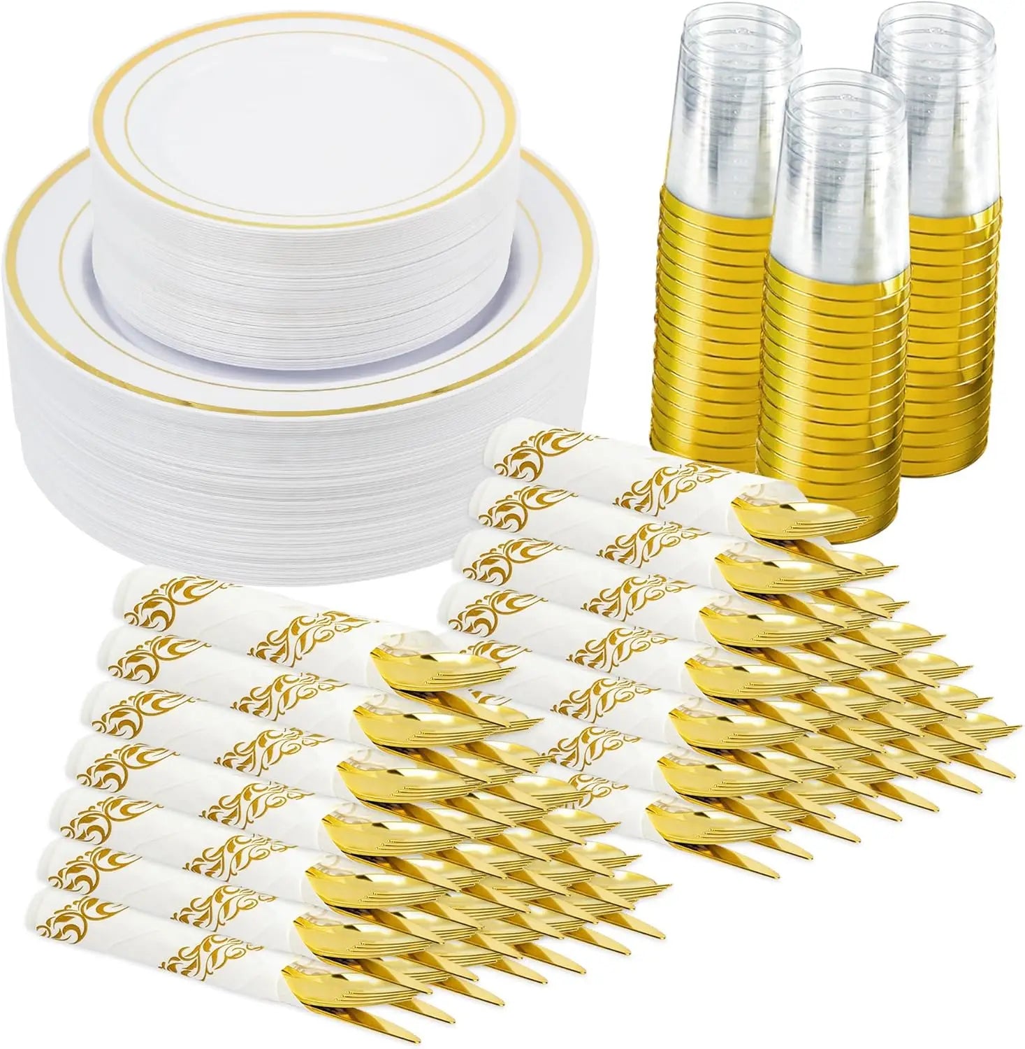 350 Pieces Gold Disposable Plates for 50 Guests,