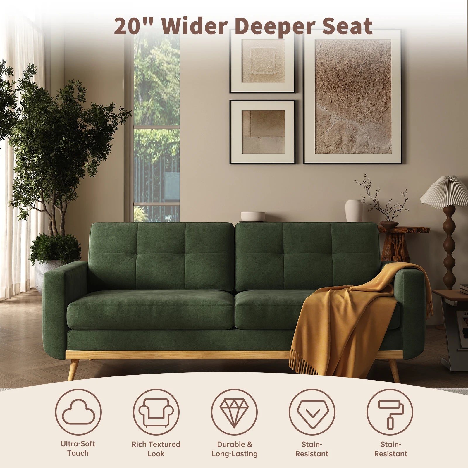Modern Loveseat Sofa with Wooden Legs