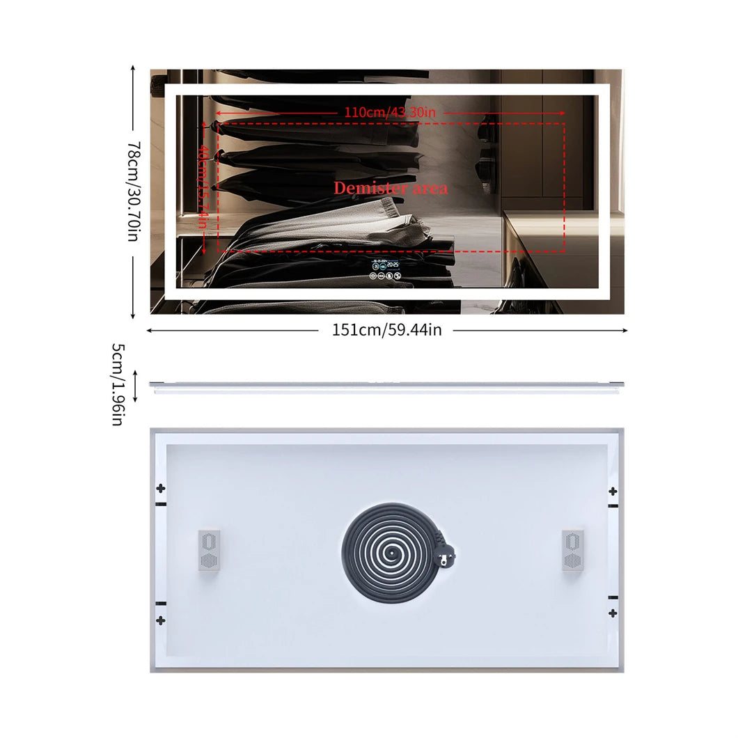 XXL Bathroom  Mirror Wall Mounted with Bluetooth,