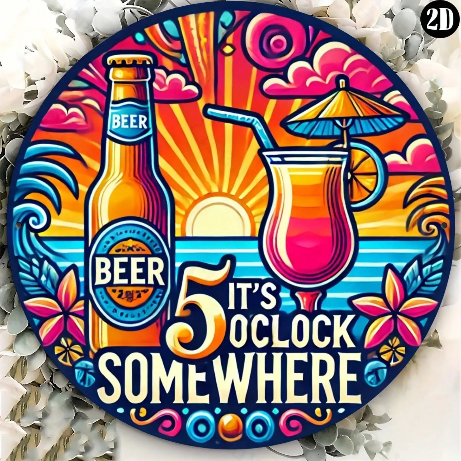 8x8" Beer & Cocktail Time Metal Sign,