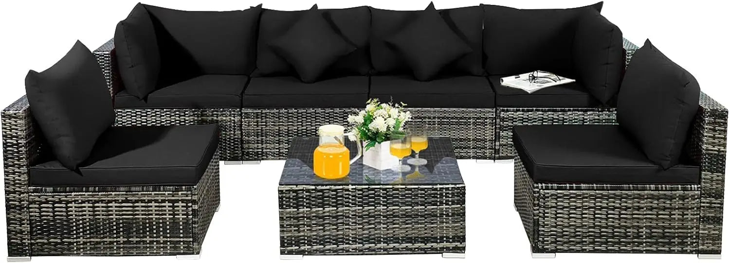 7 Pieces Patio Rattan Furniture Set