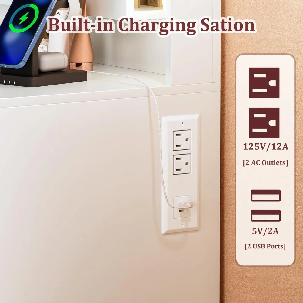 45.3in Makeup Vanity with Large Mirror, Lights, Power Outlet,