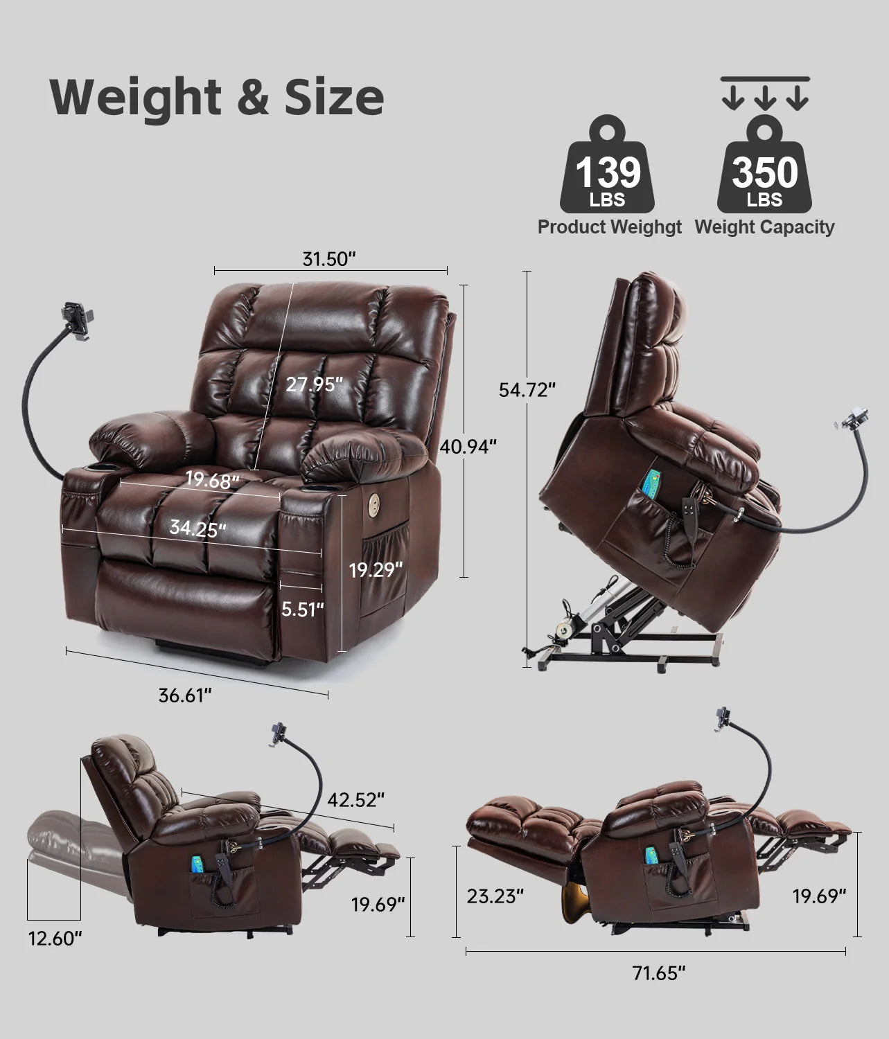Leather Heated Lift Recliner Chair