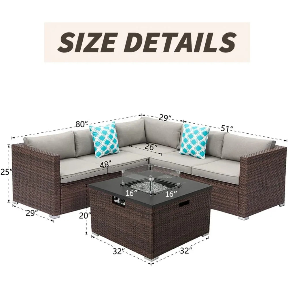 Patio Furniture Sectional Sofa w Fire Pit Table,