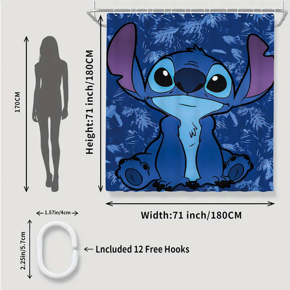 Disney Stitch Bathroom Four-piece Set  Waterproof Shower Curtain,