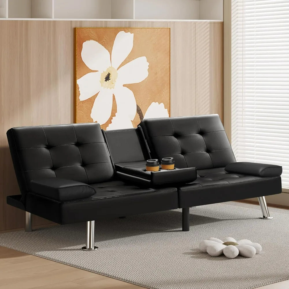 Futon Sofa Bed Modern Faux Leather Couch Bed