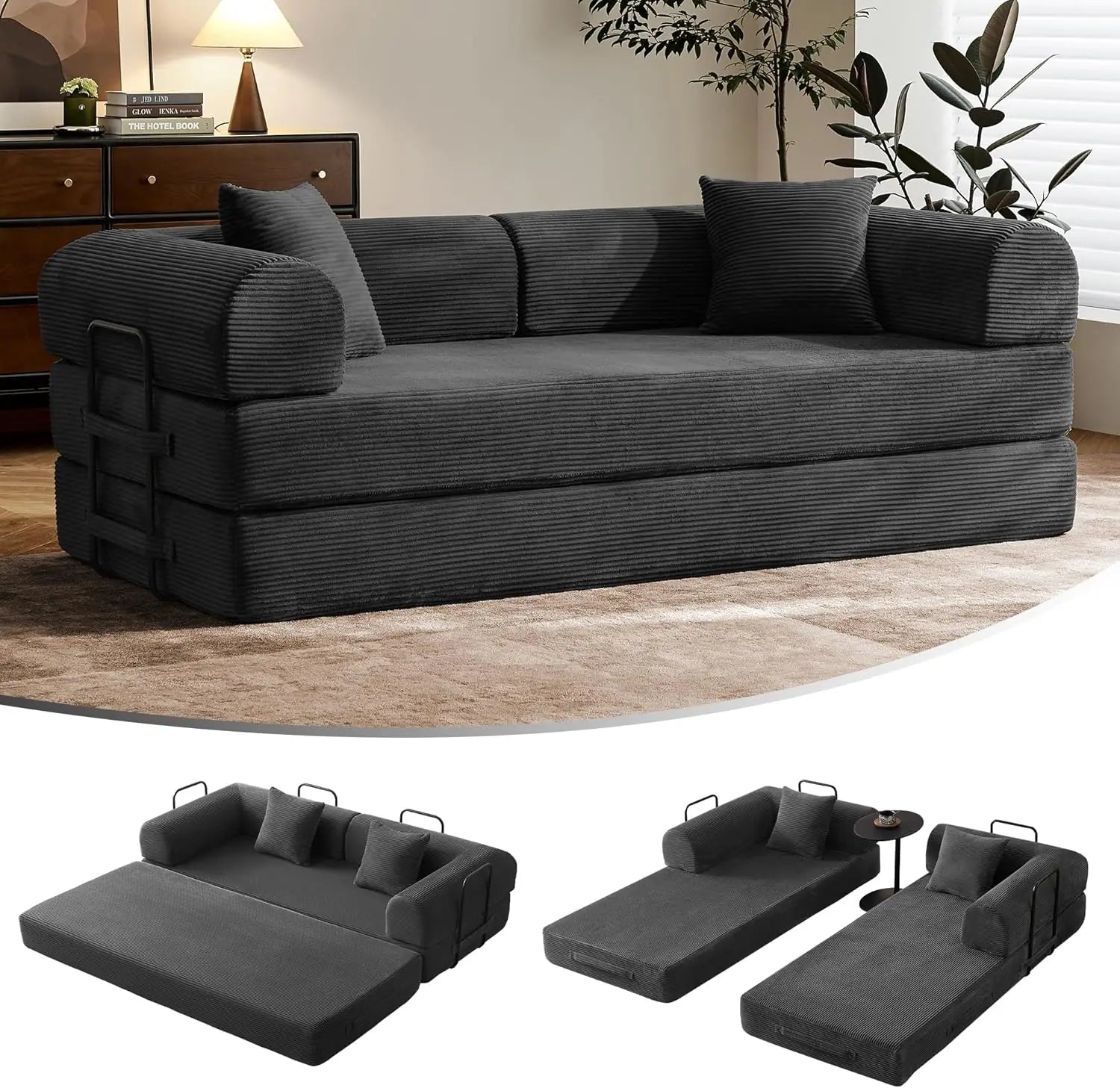 79" Convertible Sofa Bed Corduroy Material