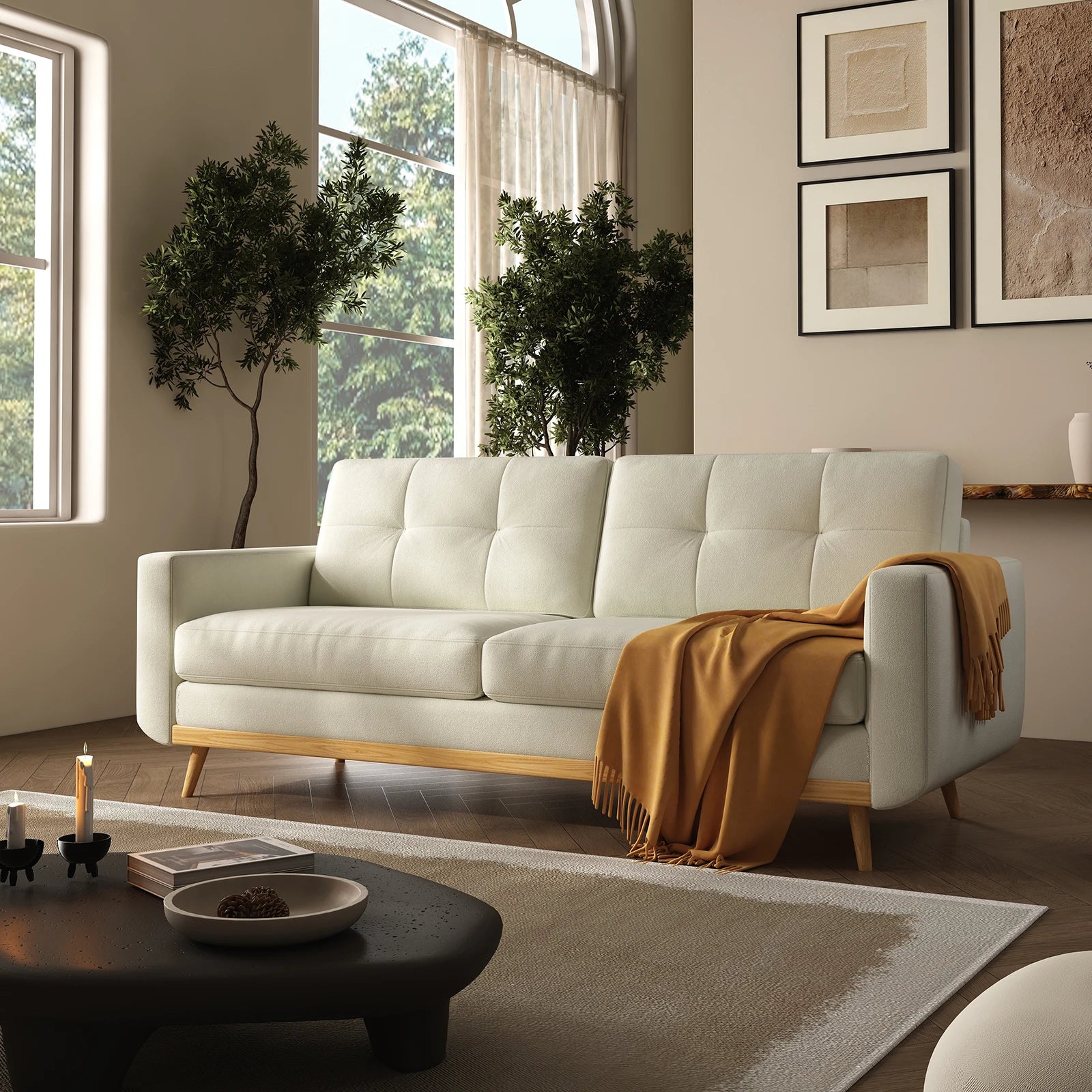 Modern Loveseat Sofa with Wooden Legs