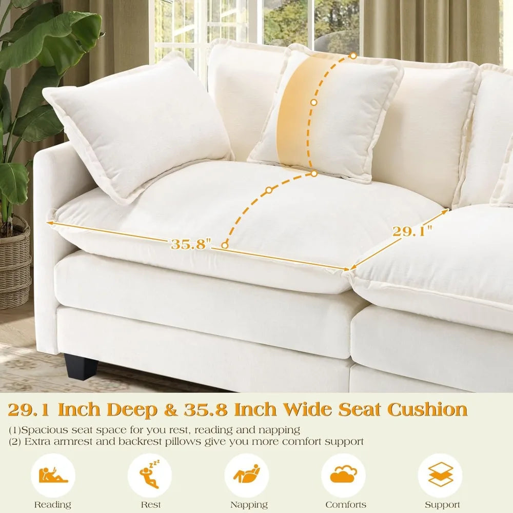 Chenille Fabric Sectional Sofa 2 Seater Deep Seat Loveseat