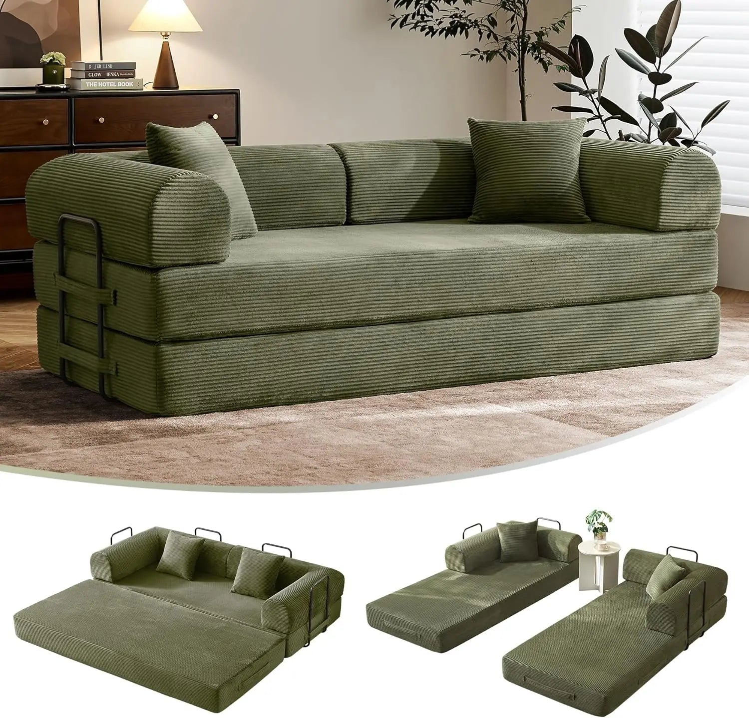 79" Convertible Sofa Bed Corduroy Material