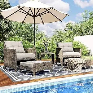 5 Pieces Patio Furniture Set, Rattan Balcony Furniture