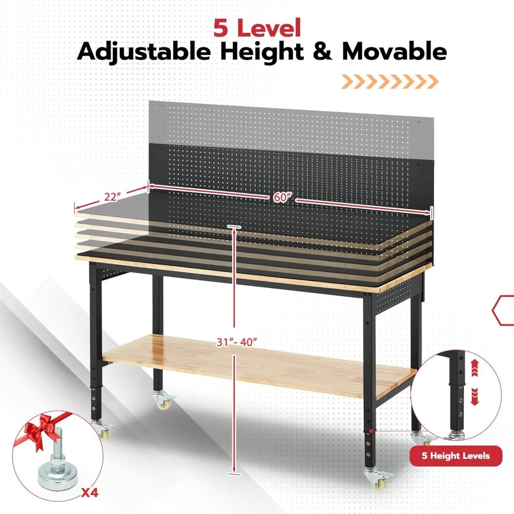 Adjustable Height Workbench, 3000 LBS Heavy Duty