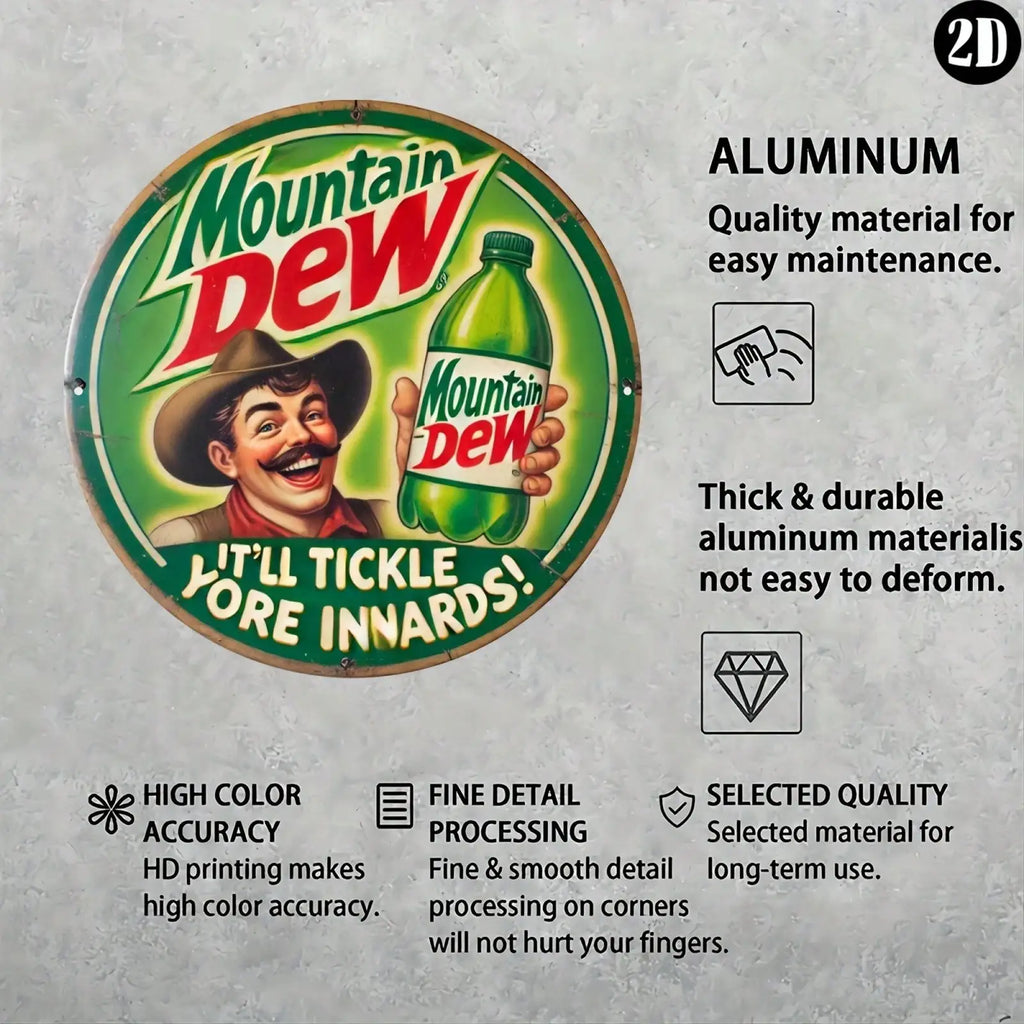 8x8" Vintage Mountain Dew Metal Sign,