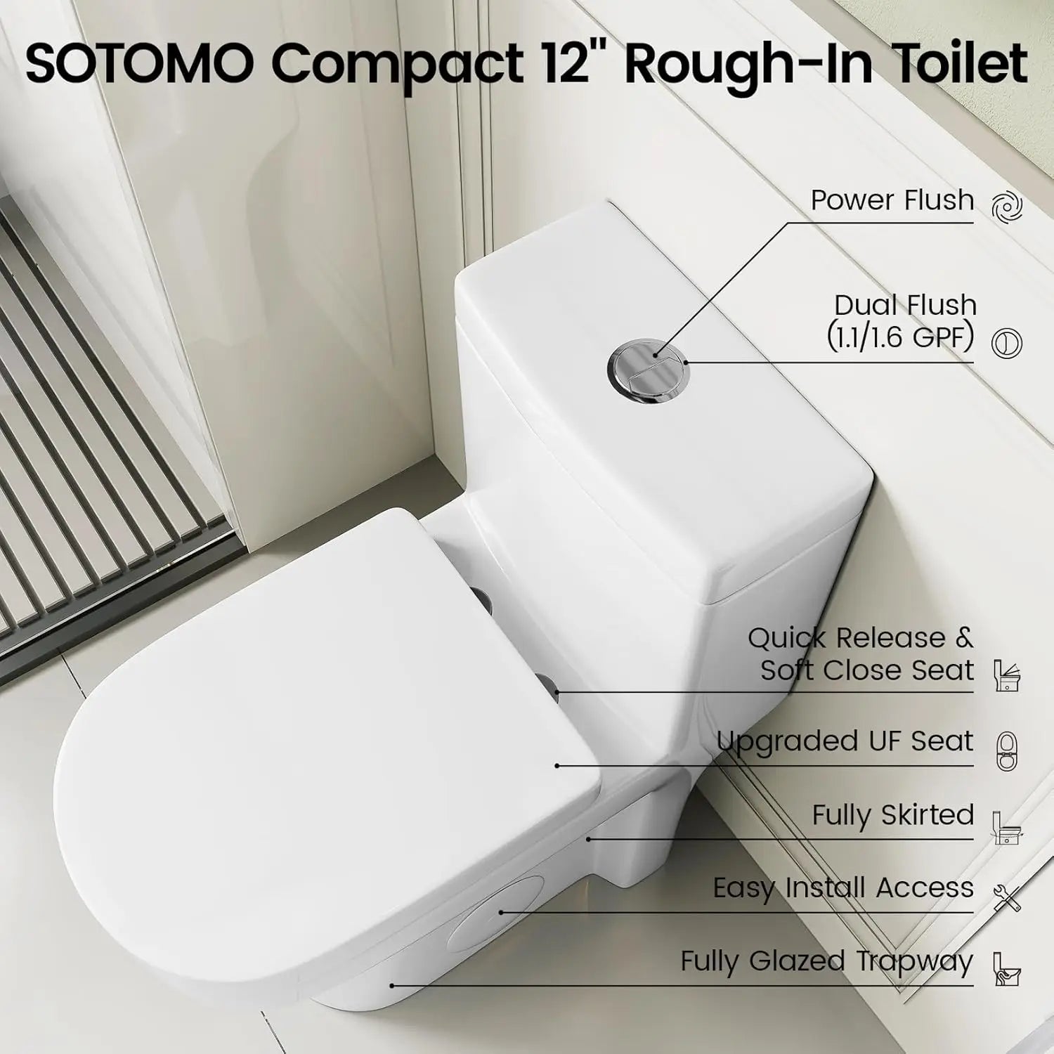 Compact One Piece Toilet for Bathroom, Space-Saving