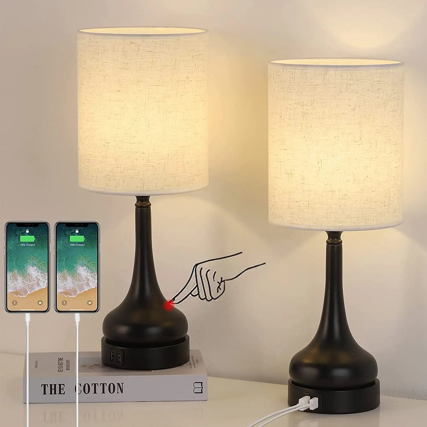 Table Lamp  with Touch Control USB Charging Ports