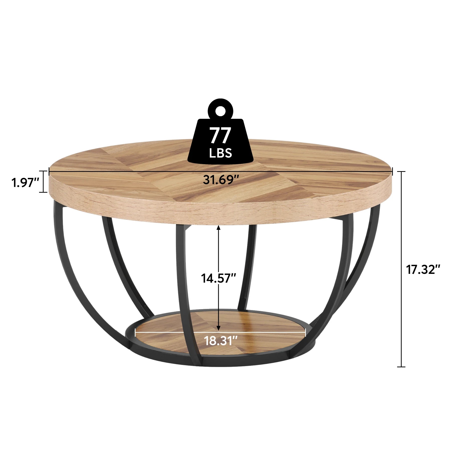 Round Coffee Table, Industrial 2-Tier Circle