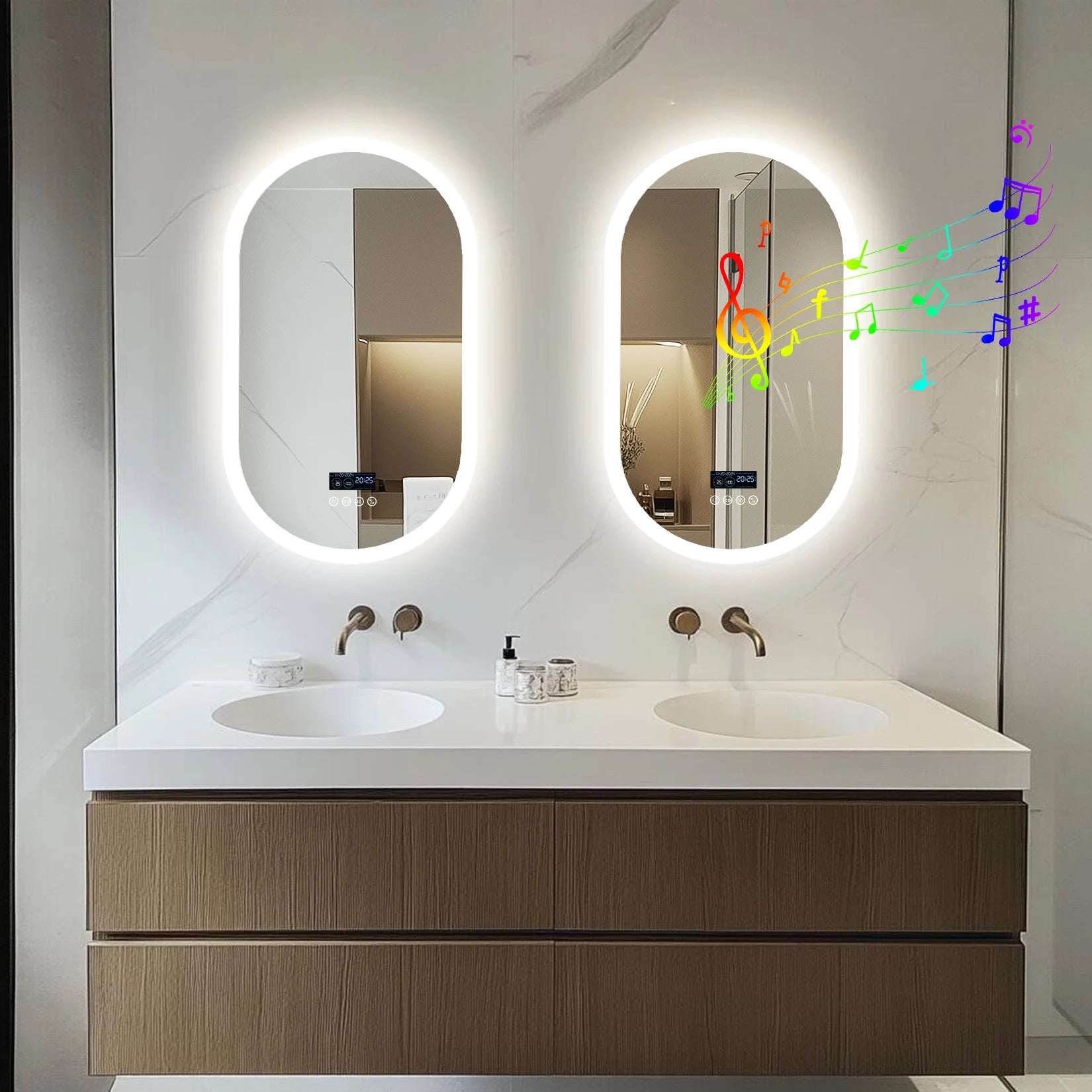 LED Bathroom Mirror, Wall-Mounted with Bluetooth Speaker