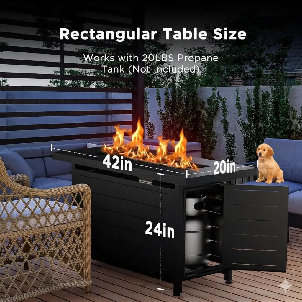 42-Inch Propane Fire Pit Table, 60,000 BTU Steel Gas Outdoor Heater with Lava Rocks for Patio Deck Garden Backyard