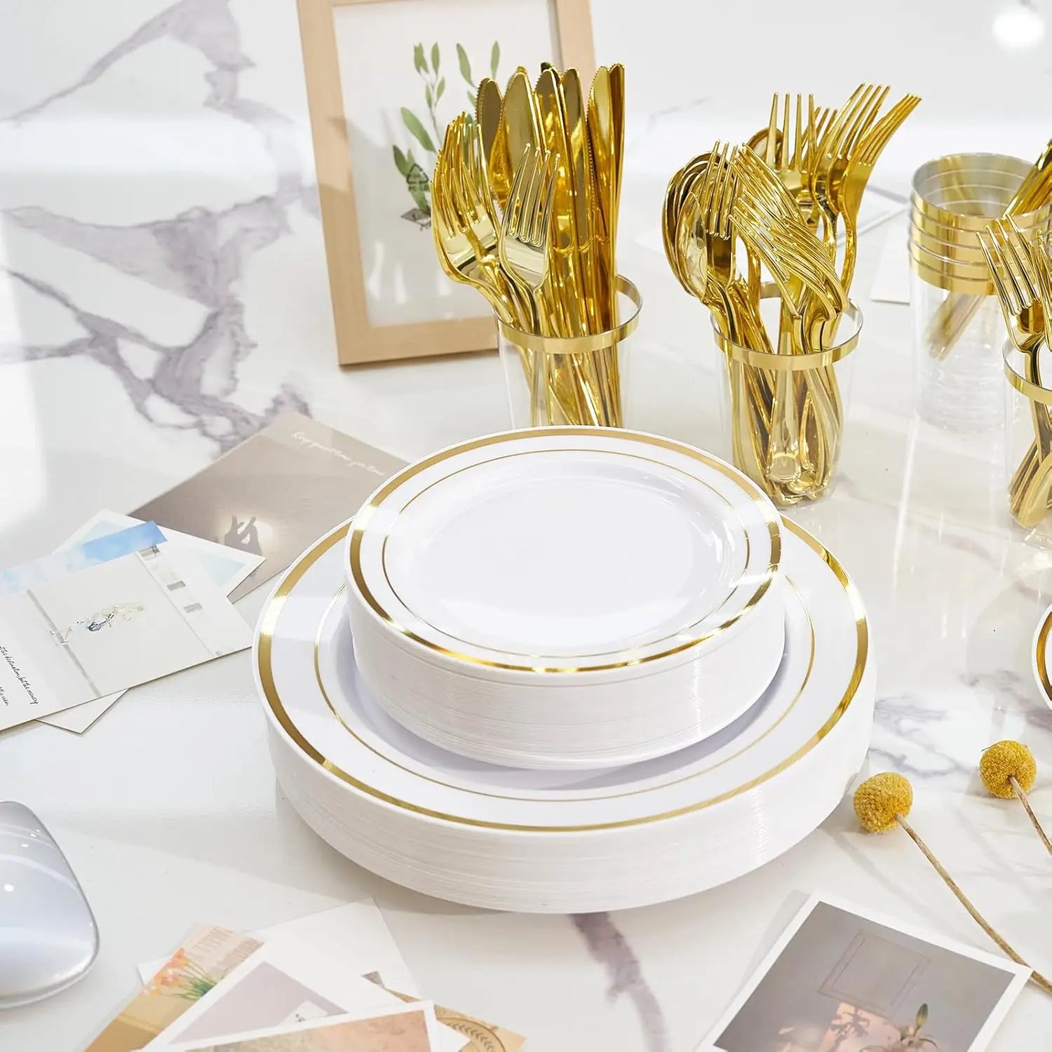 350 Pieces Gold Disposable Plates for 50 Guests,
