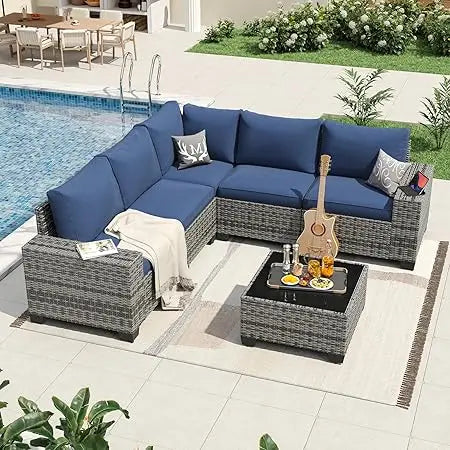 7 Pieces Patio Furniture Set with 44” Fire Pit