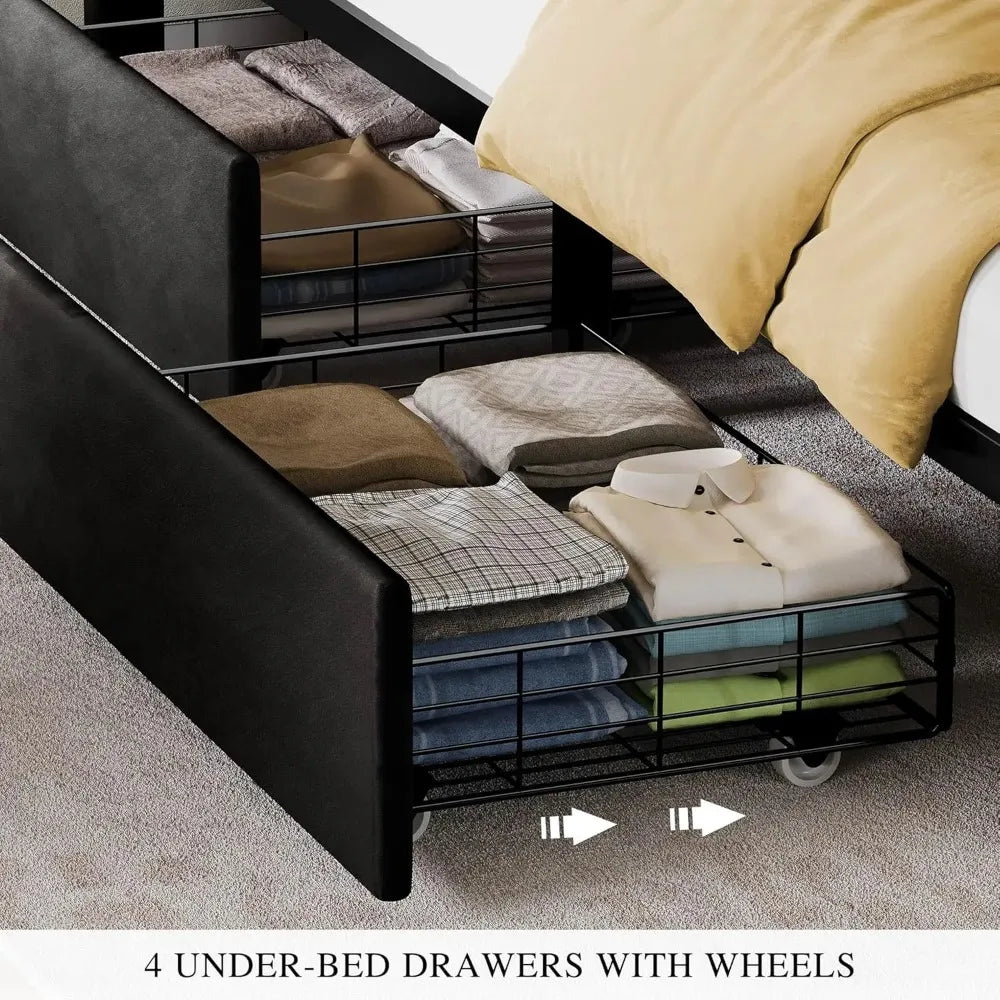 Queen/king Bed Frame with LED Lights 4 Drawers,