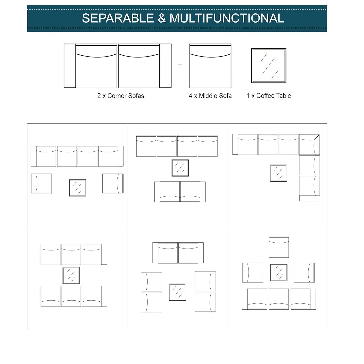 7 Pieces Outdoor Patio Furniture Set,Sectional