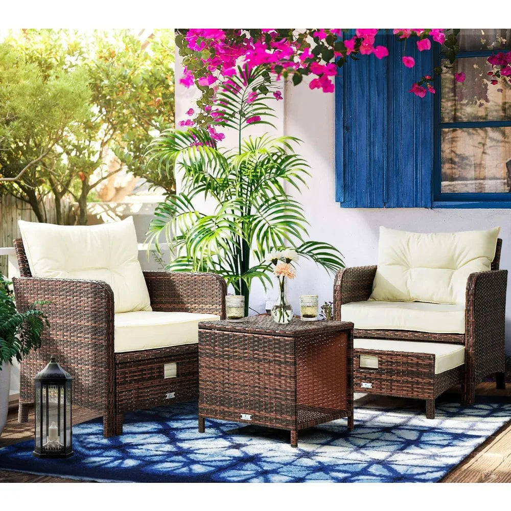 5 Pieces Patio Furniture Set, Rattan Balcony Furniture