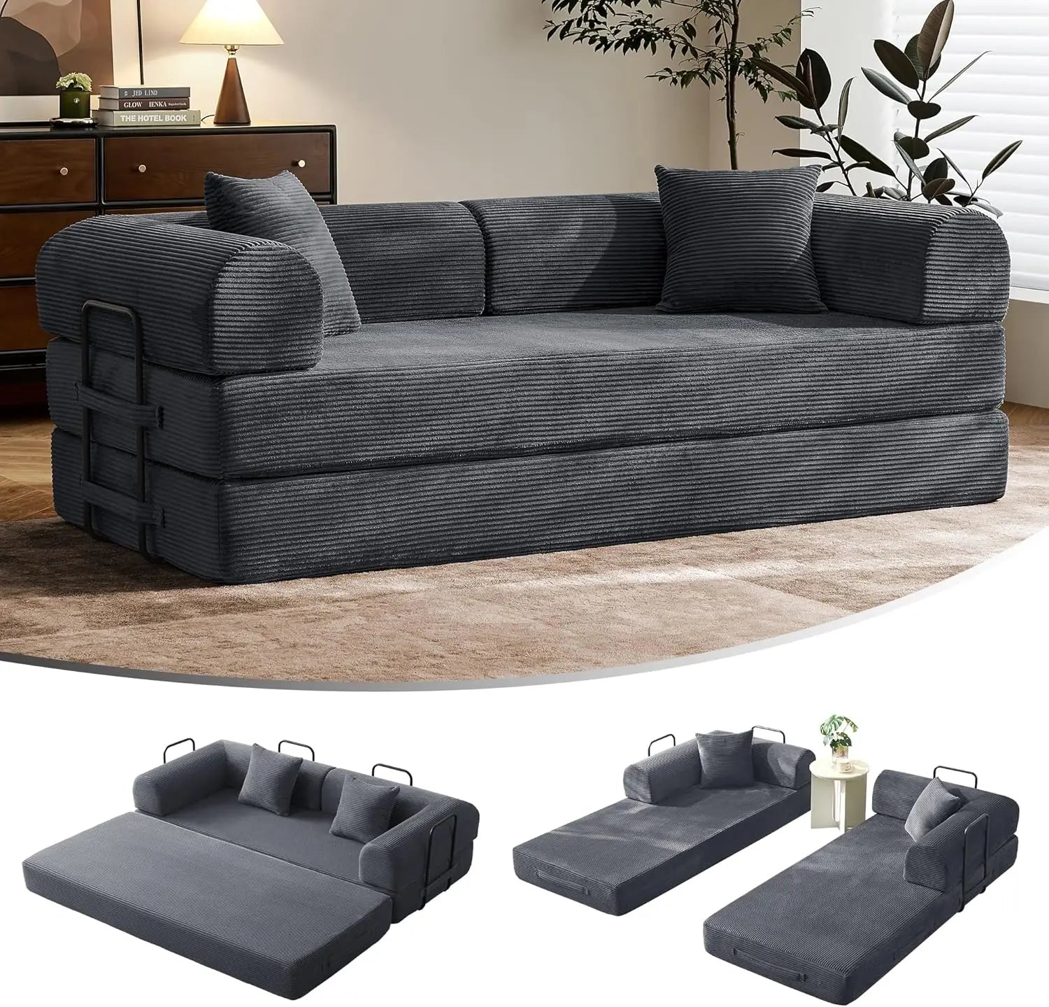 79" Convertible Sofa Bed Corduroy Material