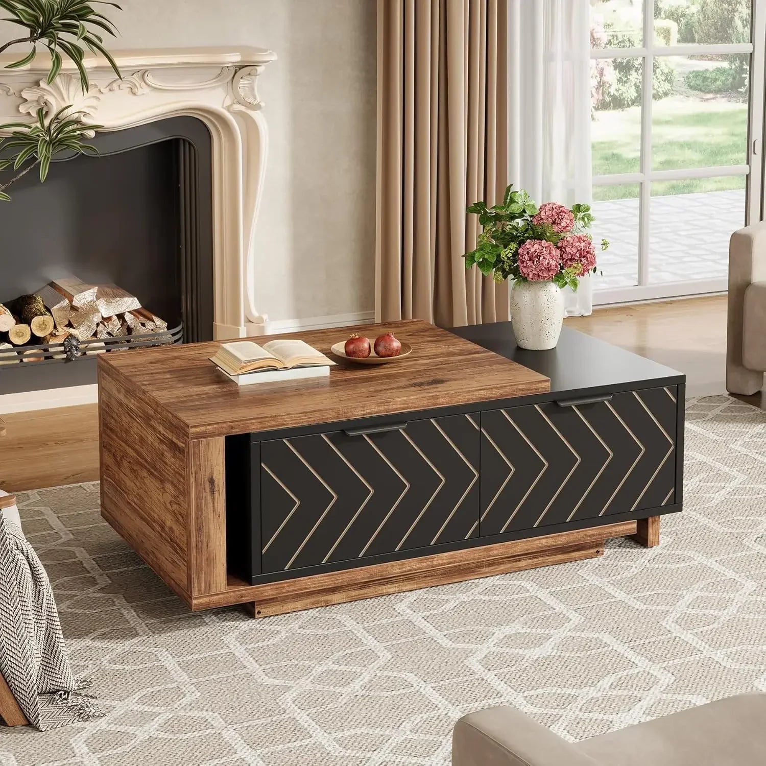 Extendable Coffee Table,Length Adjustable Reversible