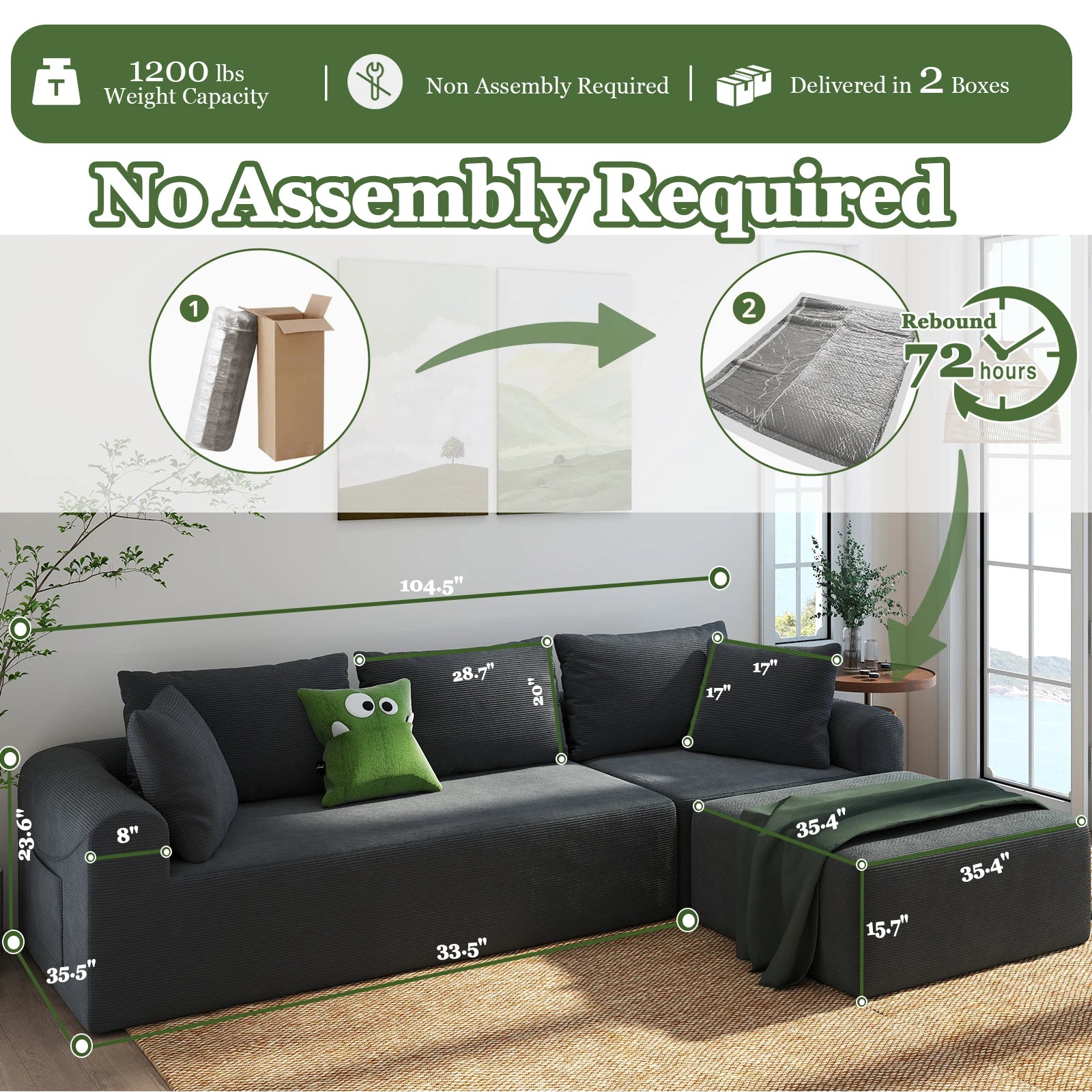 Modular Sectional Sofa with L-Shape Chaise