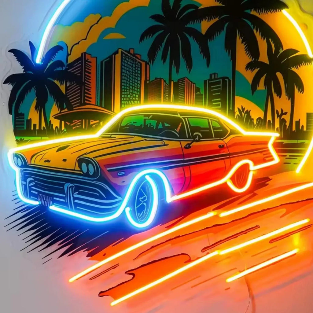 Car Sunset Neon Sign Wall Art Decor