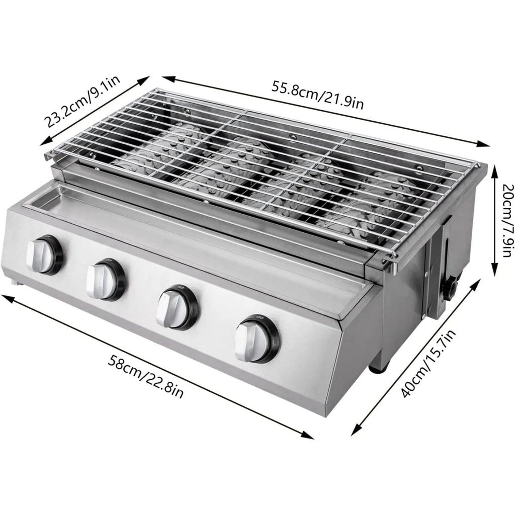 Professional 4-Burner Stainless Steel Portable Gas Grill