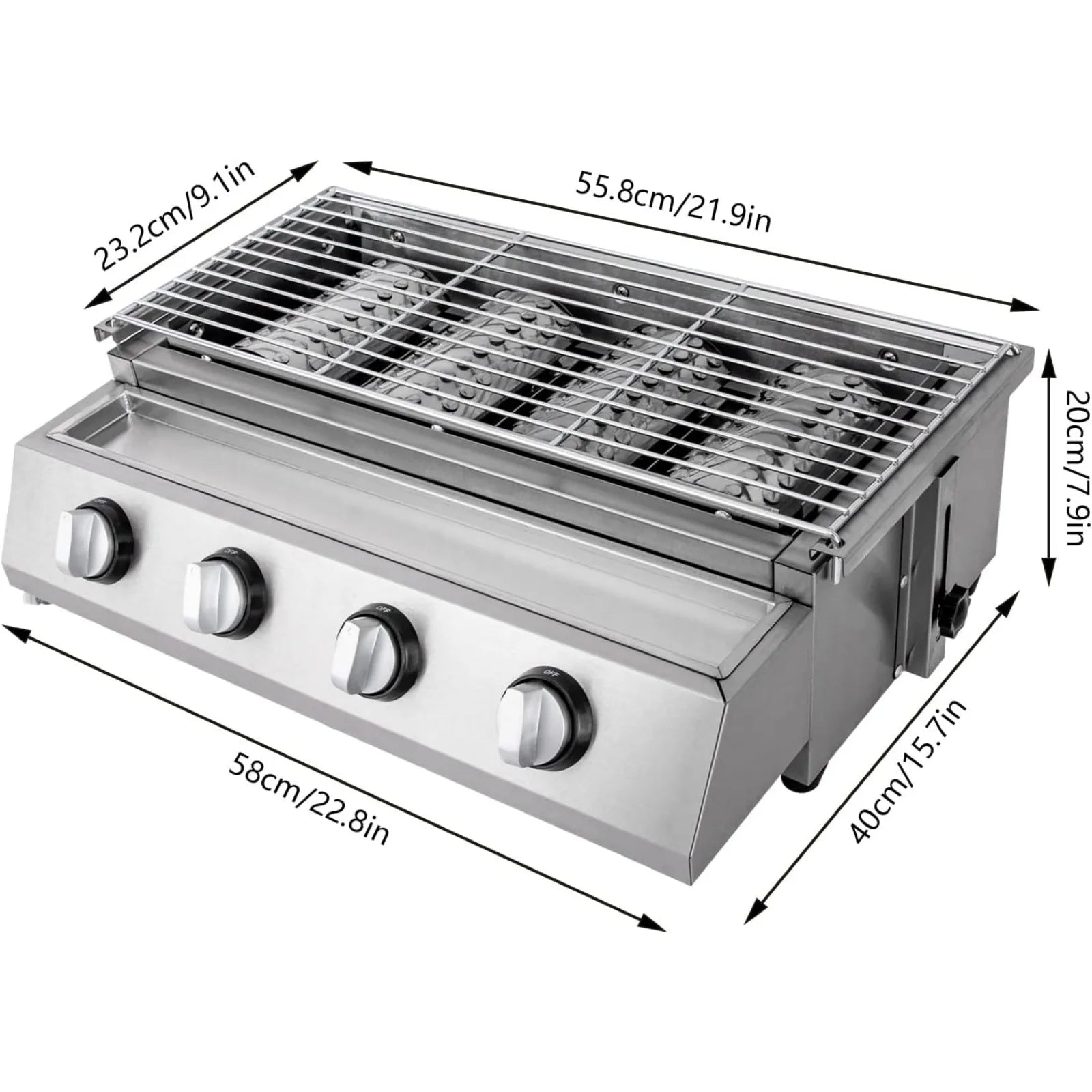 Professional 4-Burner Stainless Steel Portable Gas Grill