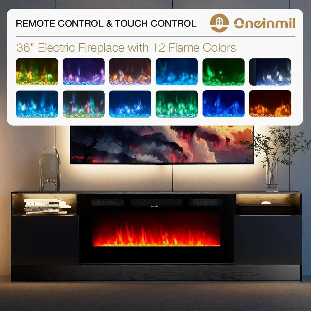 36" Electric Fireplace TV Stand with LED Lights