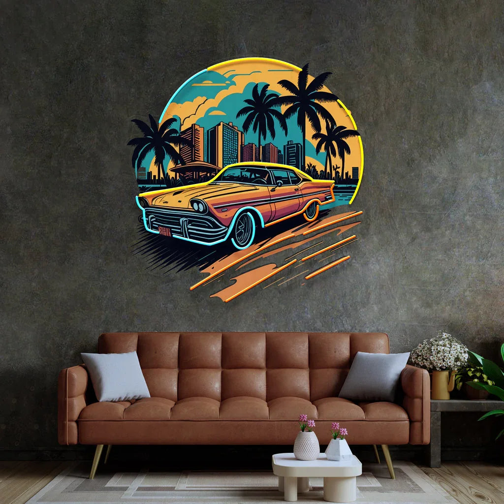 Car Sunset Neon Sign Wall Art Decor