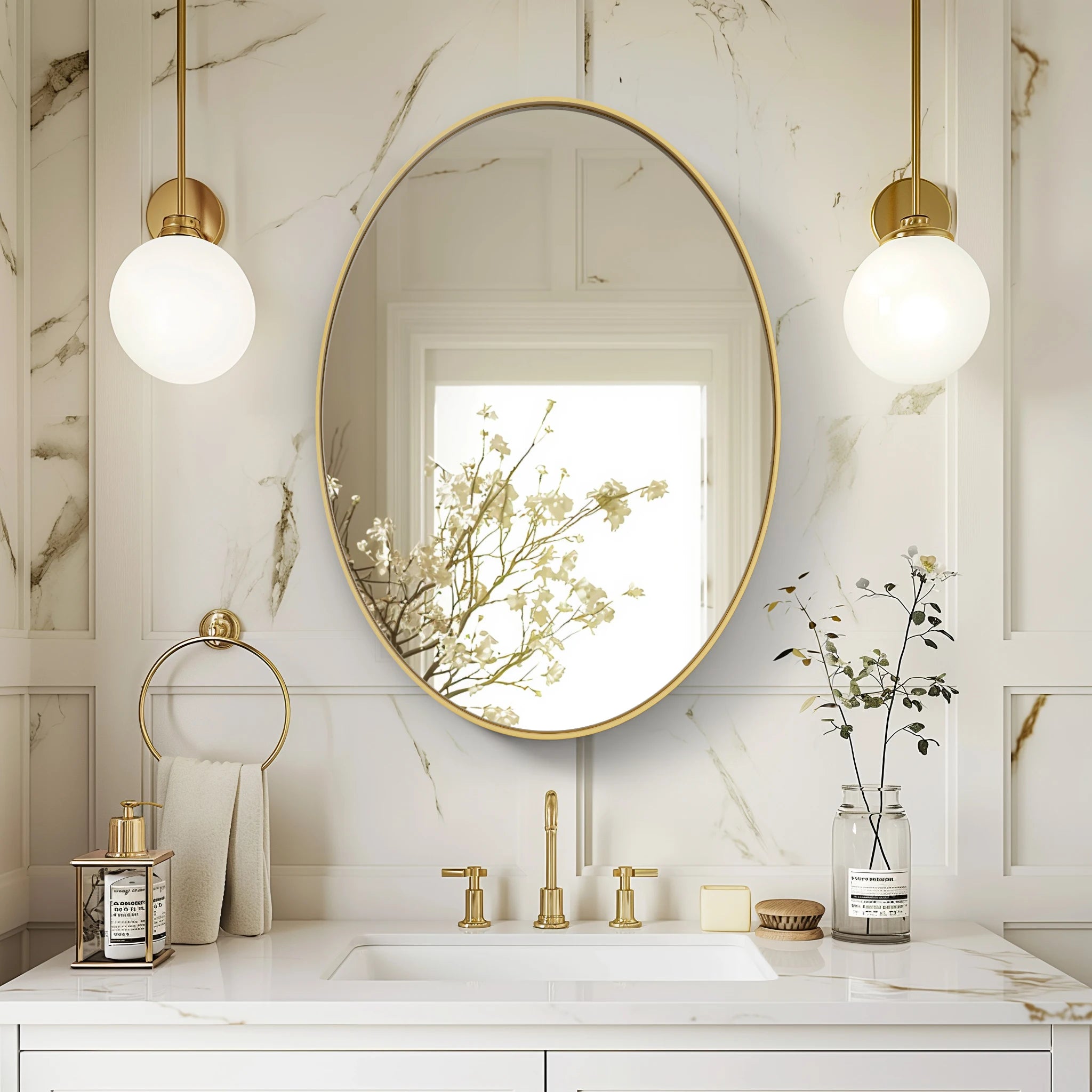 Bathroom, Gold Framed Mirror for Wall