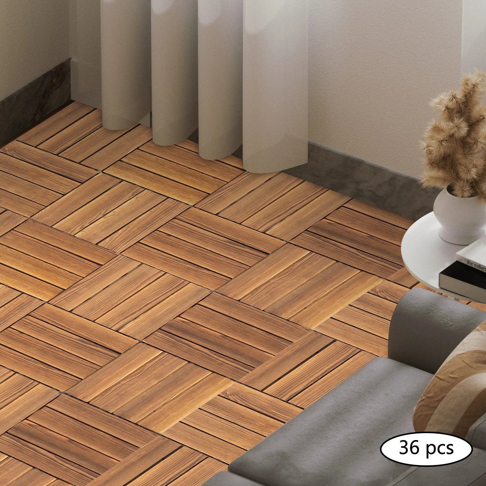 36pcs 12''x12'' Brown Hardwood Interlocking Patio Deck Tiles