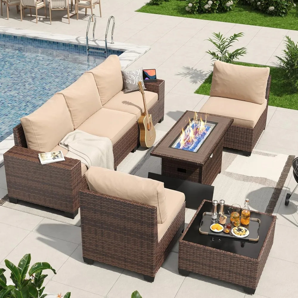 7 Pieces Patio Furniture Set with 44” Fire Pit