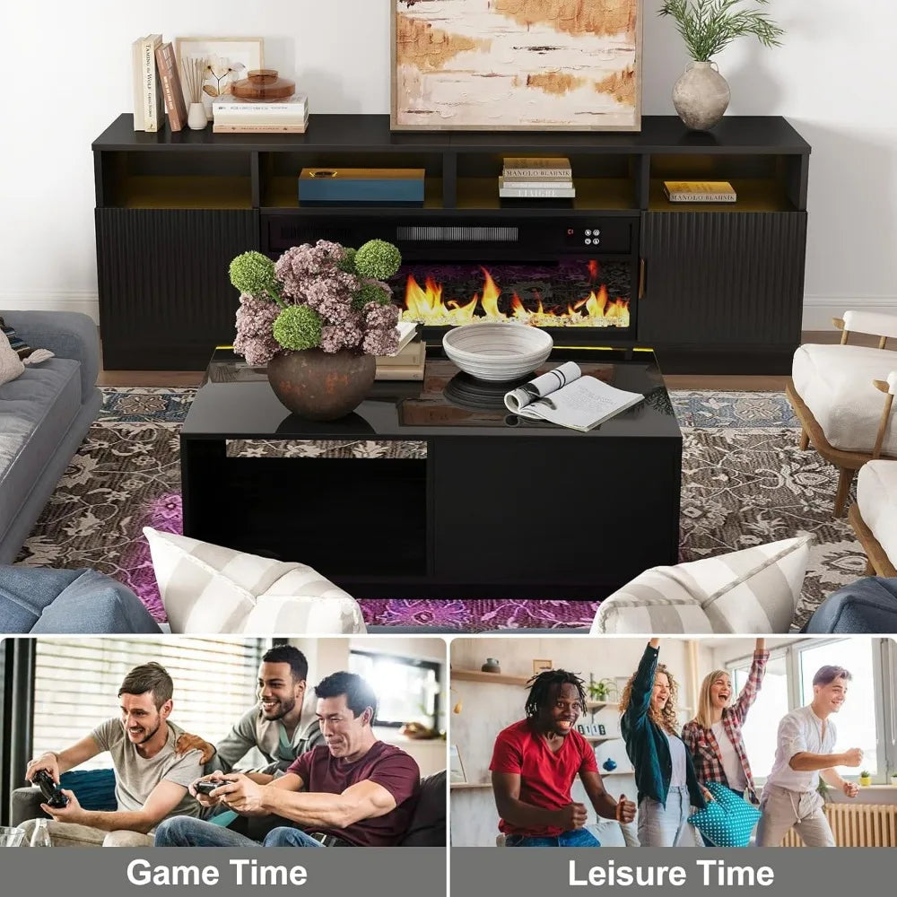 LED Black Coffee Table for Living Room