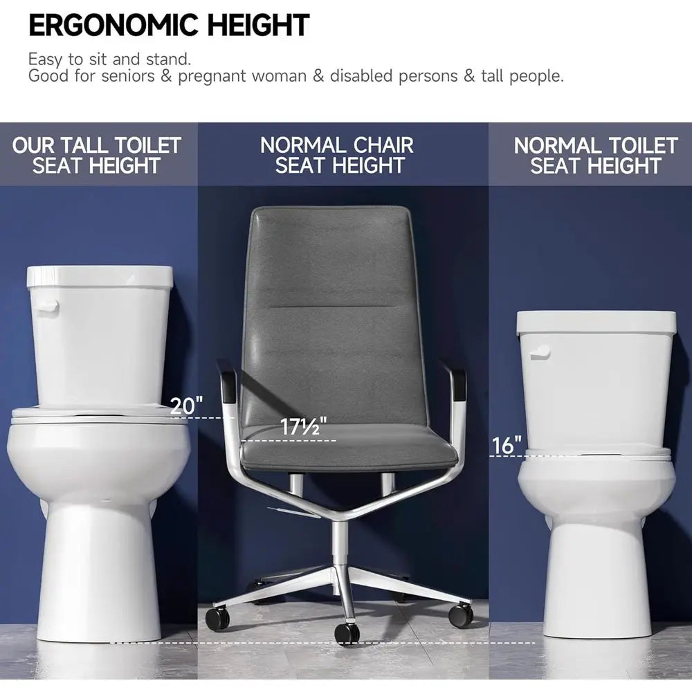 Tall Toilet 20 Inch for Seniors - 1.1/1.6 GPF Dual Flush