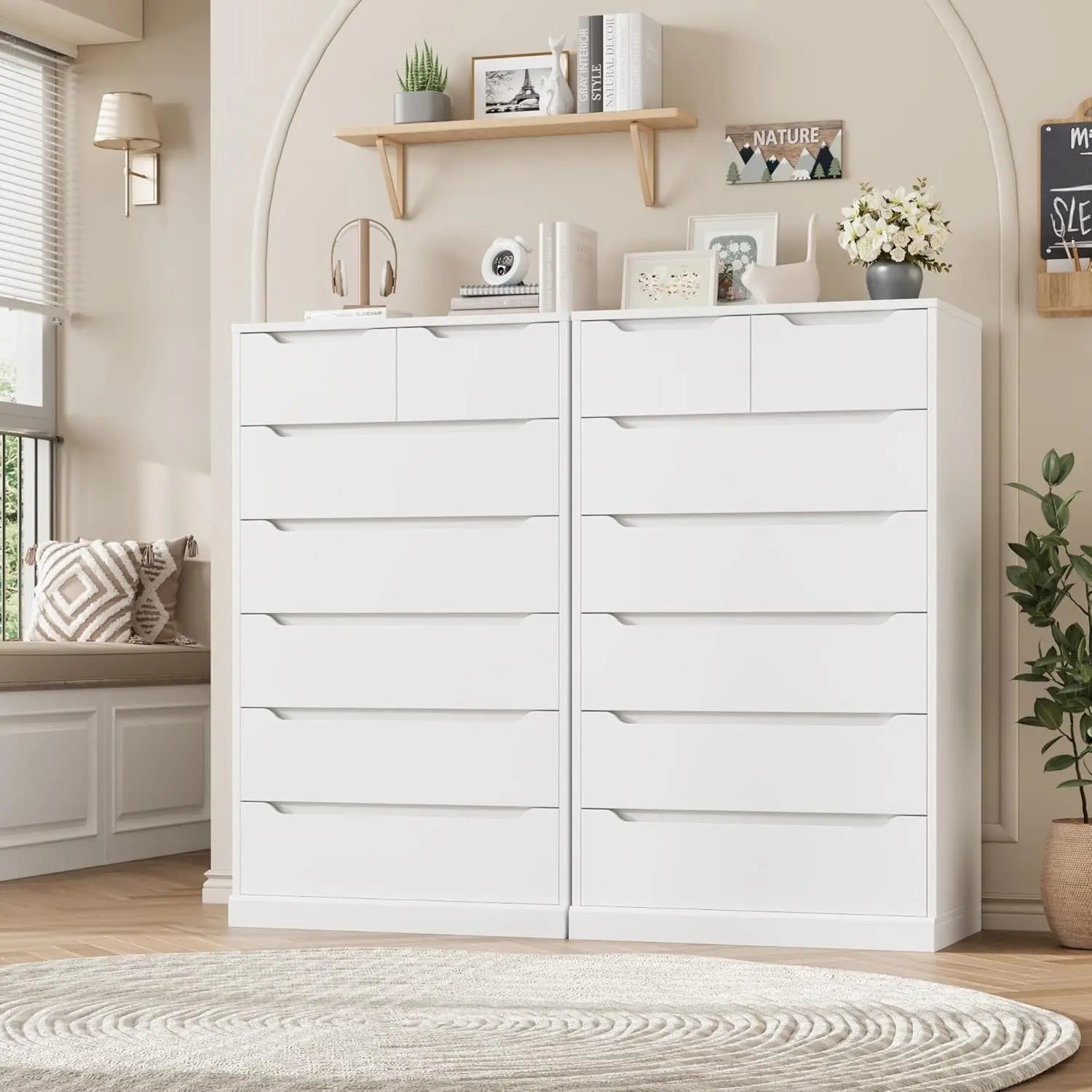 51" Tall 7 Drawers Dresser, Modern White Dresser,